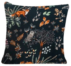 Mikroplüss párnahuzat THE FOX AND THE HARE 45x45 cm, sötétzöld