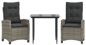 vidaXL 3 részes szürke polyrattan kerti étkezőgarnitúra párnával