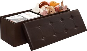Puff, összecsukható tároló ottomán pad 120l, 110 x 38 x 38 cm, barna