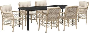 vidaXL Kert étkező szett párnával 7 pcs Bézs polirattan