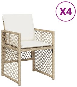 4 db bézs polyrattan kerti szék párnával
