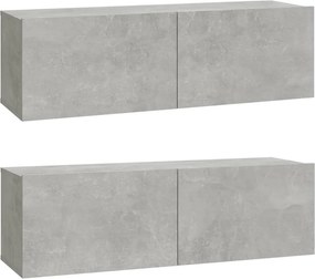 vidaXL 2 db betonszürke szerelt fa fali TV-szekrény 100 x 30 x 30 cm