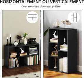 HOMCOM Könyvespolc, 2-Szintes Tárolópolc 5 Rekesszel, Nappaliba, Hálószobába, Irodába, 50 x 24 x 80 cm, Fekete | Aosom