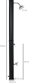 Outsunny 35L Kültéri Napenergiás Zuhany Kert Tengerparti Medence Zuhanyzó Zuhanyfejjel és Beépített Hőmérővel, Hideg és Meleg Víz 55°C-ig PVC ABS, 17,