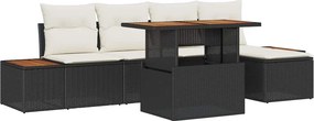 vidaXL Kert étkező szett párnával 6 pcs Fekete és bézs