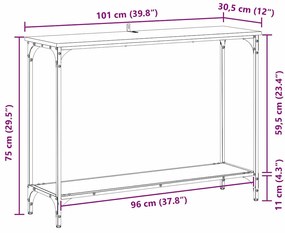 Konzolasztal polcokkal Musta tammi 101 x 30.5 x 75 cm Faanyag