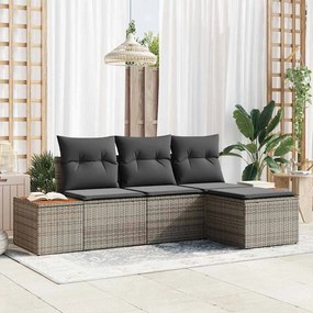vidaXL Kerti Kanapé Szett párnával 4 pcs Szürke Poly Rattan