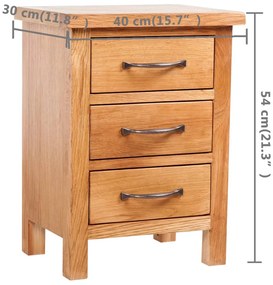 háromfiókos tömör tölgyfa éjjeliszekrény 40 x 30 x 54 cm
