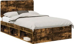 vidaXL Ágykeret fejtámlával Füstölt tölgy 120 x 190 cm Tömör fenyőfa