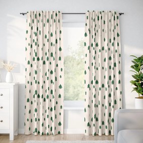 Goldea karácsonyi pamut drapéria - fenyőfák natúr alapon 180x150 cm