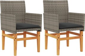 vidaXL 2 db szürke polyrattan és tömör fa kerti szék párnával