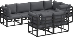 vidaXL Kerti Kanapé Szett párnával 7 pcs Fekete Acél