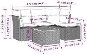 5 részes fekete polyrattan kerti kanapészett párnákkal