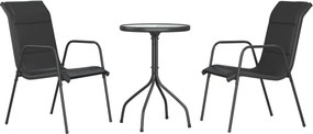 vidaXL 3 részes fekete acél kerti étkezőgarnitúra