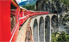 Flizelin fotótapéta Piros vonat viadukt hegy táj 312x219 +ragasztó