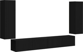 vidaXL TV falit kabinet szett Falra szerelhető 4 pcs Fekete Faanyag