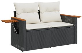 10 darabos kertiszofa szett párnákkal Fekete Műrattan Akác, 3 darabos kerti étkező szett párnákkal Fekete Műrattan Akác