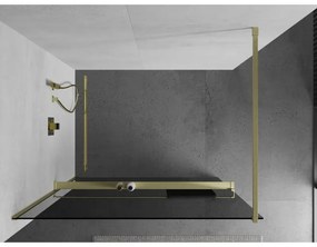 Mexen Kioto+, Walk-In zuhany paraván polccal és akasztóval 90 x 200 cm, 8mm szürke üveg, arany matt profil, 800-090-121-55-40
