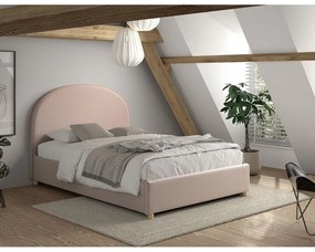 Rózsaszín kárpitozott ágyneműtartós franciaágy ágyráccsal 140x200 cm Moon – Vipack