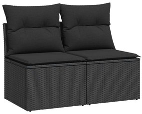 2 részes fekete polyrattan akácfa kerti ülőgarnitúra párnával