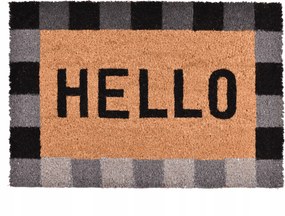 Lábtörlő ajtóhoz 60x40 cm kókusz, Hello Négyzetek nyomattal, barna