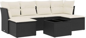 vidaXL 7 részes fekete polyrattan kerti ülőgarnitúra párnával