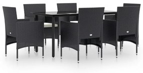 vidaXL 7 részes fekete kerti étkezőgarnitúra párnákkal