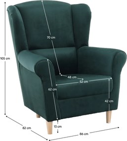 Füles fotel, szövet smaragd, CHARLOT