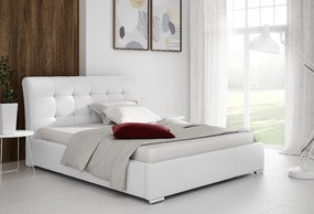 Evelyn modern egyszemélyes ágy tárolóval, fehér ökobőr, 120 x 200