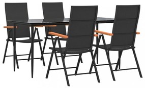 5 részes fekete és barna polyrattan kerti étkezőgarnitúra