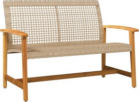 vidaXL bézs polyrattan és akácfa kerti pad 112 cm