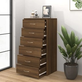 barna tölgy színű szerelt fa komód 6 fiókkal 50 x 34 x 96 cm