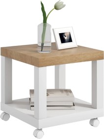 HOMCOM Kerekes Oldalsó Asztal Nyitott Polccal - 40x40x40 cm Természetes és Fehér | Aosom