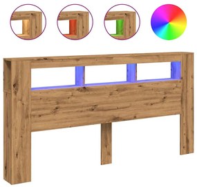 kézműves tölgyszínű szerelt fa LED-es fejtámla 200x18,5x103,5cm