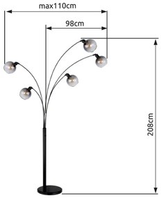 Globo 58228NBS - Állólámpa SEYMOUR 5xE27/40W/230V füstös