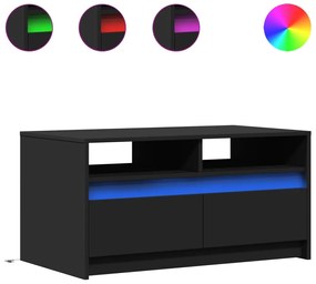 Fekete szerelt fa dohányzóasztal LED-világítással