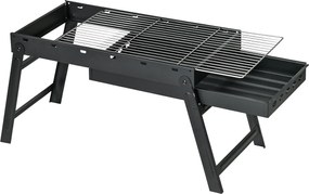 Outsunny Hordozható Összecsukható Szén Grillsütő Szén Tálcával 74L x 30W x 37H cm, Fekete | Aosom