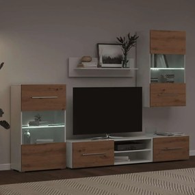 5 darabos TV egység LED világítással kézműves tölgy
