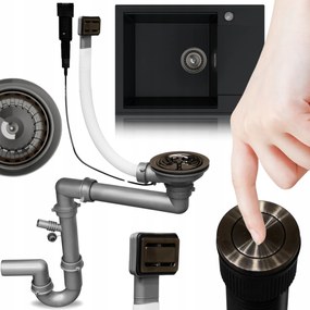 Mosogató Szifon fekete Automata Nyomógomb Téglalap Alakú Fali Túlfolyó