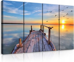 Vászonkép 120x80 Naplemente hajnal tenger tó ég madarak nyugalom természet