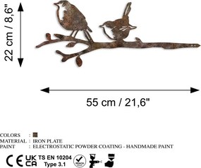 Bird fém kerti dísztárgy, barna, 55×22 cm