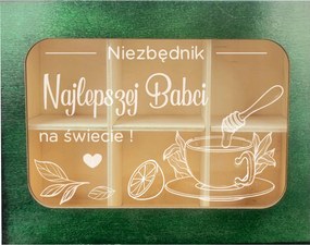 Teáskanna Zöld teásdoboz Nagymama Nagypapa rendszerező ajándék