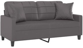 2 személyes szürke műbőr kanapé díszpárnákkal 140 cm