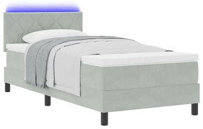 Boxspring Ágy Mattal és LED Fénnyel Világosszürke 90x190 cm Bársony