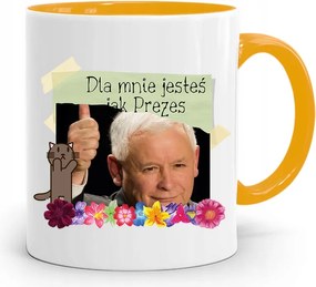 Sárga Vicces Bögre Jaroslaw Kaczynski felirattal, fényképpel