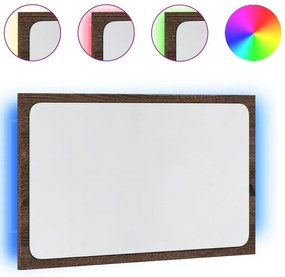 barna tölgy szerelt fa LED-es fürdőszobatükör 60 x 8,5 x 38 cm
