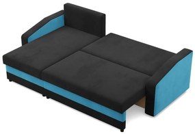 Hewlet sarokkanapé, 2 ágyneműtartóval, szövet anyag, univerzális oldal, bonell töltet, fekete - kék