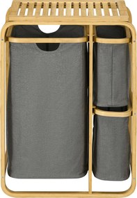 HOMCOM Bambusz Ruhás Kosár Tároló Kosár 3 Levehető és Csúsztatható Nem Szőtt Szövet Kosárral - 49L x 33W x 70H cm Szürke | Aosom