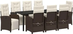 vidaXL Kert étkező szett párnával 9 pcs Barna polirattan
