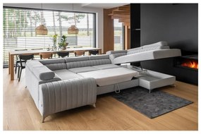 Világosszürke kinyitható-tárolóhelyes sarokkanapé (jobb oldali-U alakú) Louis – ELTAP
